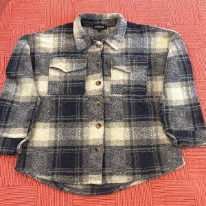 Wool Women’s small plaid checkered shirt Eclipse blue / gray